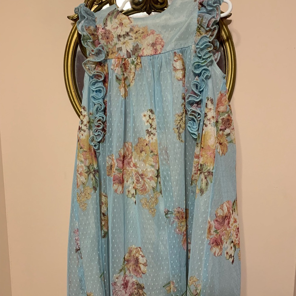 Bonnie Jean baby blue Floral Ruffle Dress